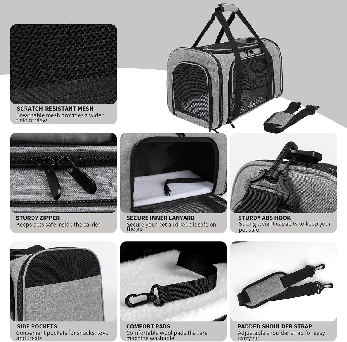 Cat Dog Carriers Soft-Sided - 17.0"L x 11.0"W x 11.0"H / grey&black - image 3