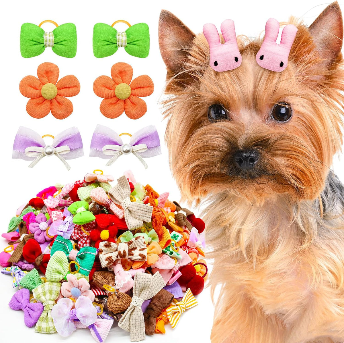 20Pcs Brown Dog Hair Bows with Rubber Bands for Small Medium Dogs – Essentials for Dogs - A339