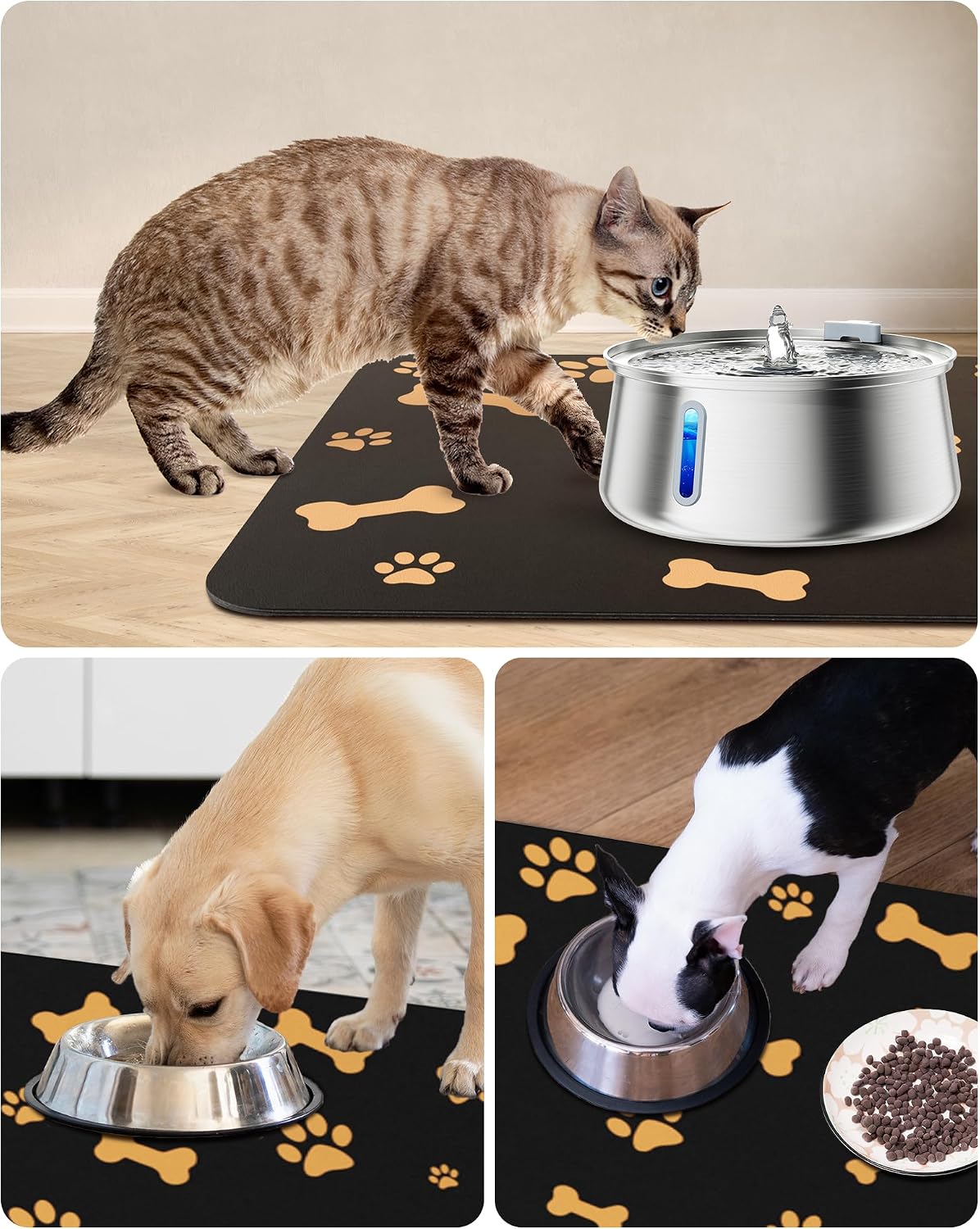 PEISAINOX Cat Dog Food Mat - Black / 16"x27" - image 3