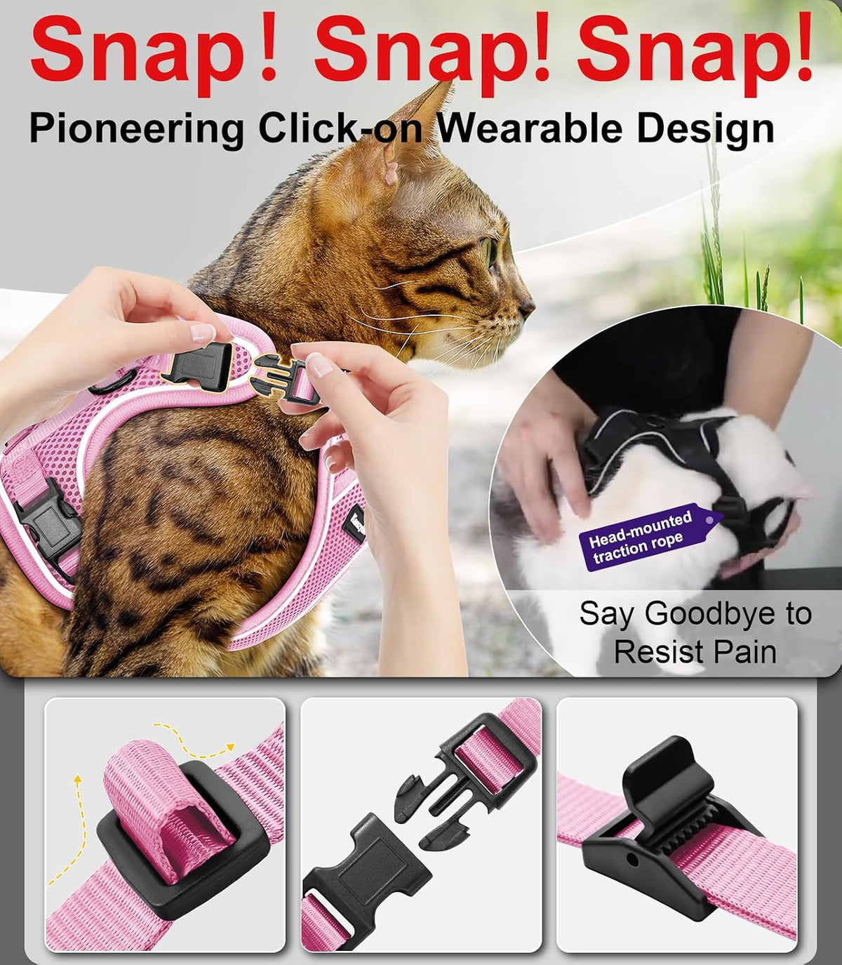 Cat Harness and Leash for Walking Escape Proof Soft Adjustable Cat - Pink / XS (4-6lb) - image 2