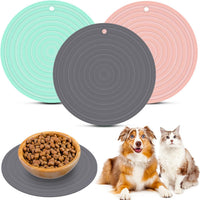 3 Pieces Silicone Pet Food Mat Feeding Mat for Dog and Cat Bowl - Pink, Green, Gray / 9.5 Inch