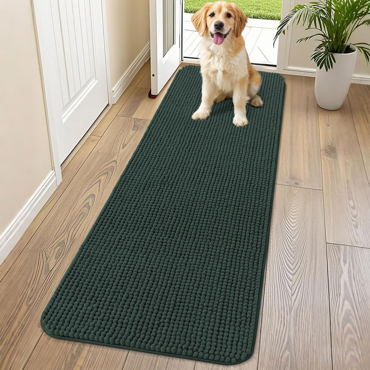 Smiry Dog Door Mat for Muddy Paws 30x20 - 70"X24" / Green