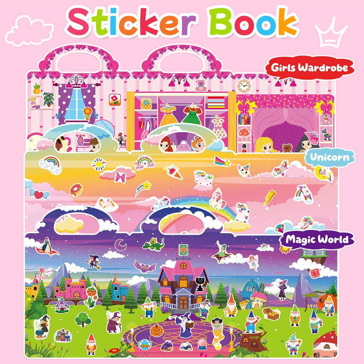 6 Sets Reusable Sticker Book for Toddlers 3-6 - Unicorn+Magic+Wardrobe - image 2