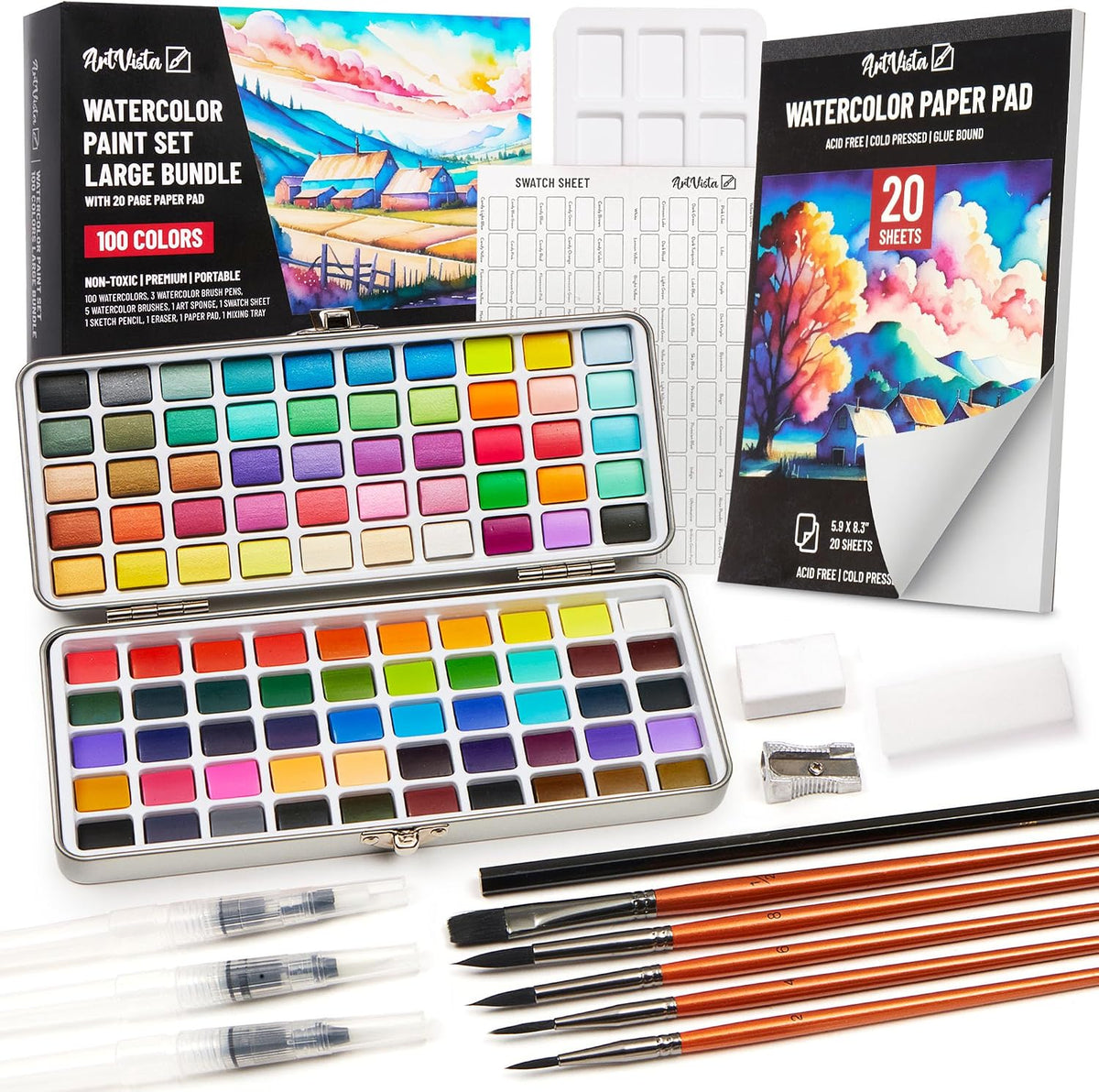 Premium Watercolor Paint Set Bundle with 100 Vibrant Colors for Adults – Fun for Kids & Family - Large Set