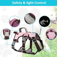 Escape Proof Dog Harness, No Pull Reflective Adjustable Vest with Easy Control Lift Handle, No Choke Soft Padded Breathable Full Body Pet Harness for Walking Hiking and Training (Pink, Small)