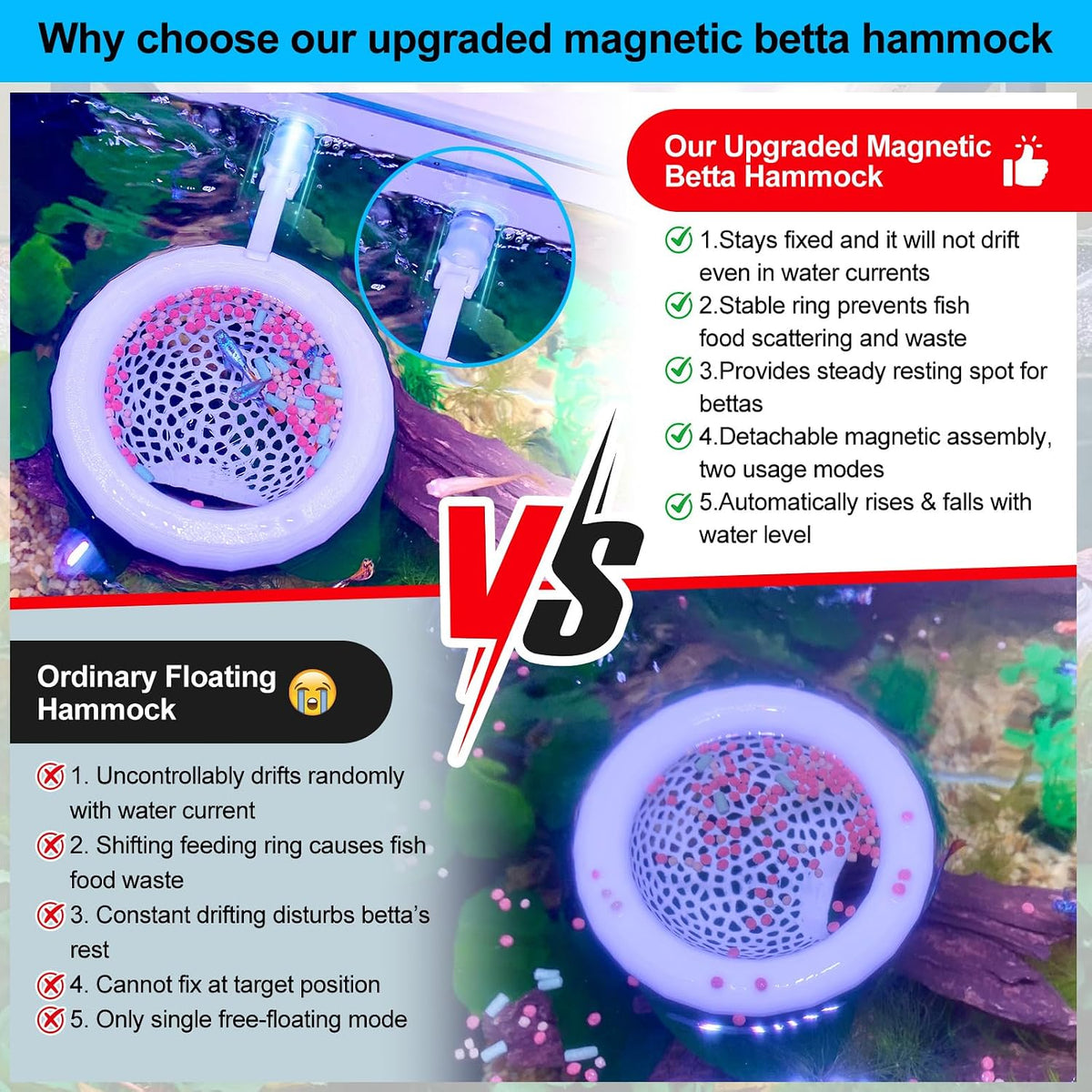 2pcs Wood Fish Feeding Ring for Aquarium，Floating Betta Hammock - Solid White / 1pcs big magnetic version - image 4