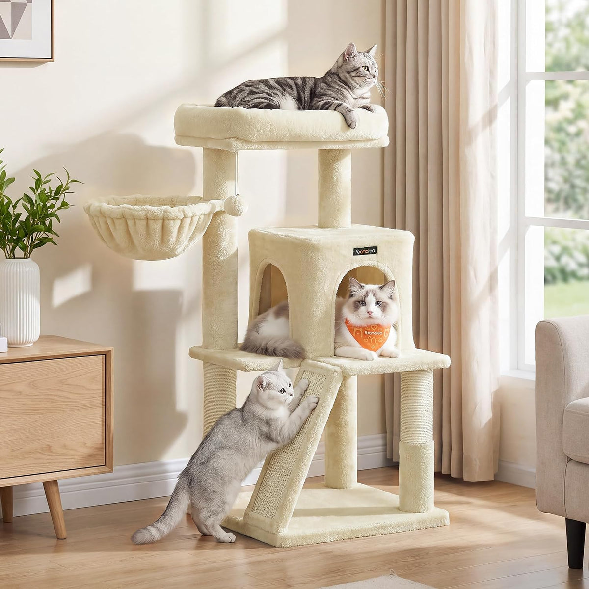 Feandrea Cat Tree, Multi-Level Condo - Beige