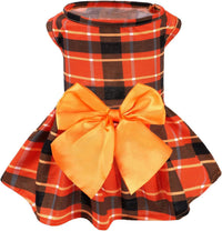 PUPTECK Classic Beige Plaid Dog Dress with Bow Puppy Skirt Clothes M – Essentials for Dogs - Orange(Plaid) / Large