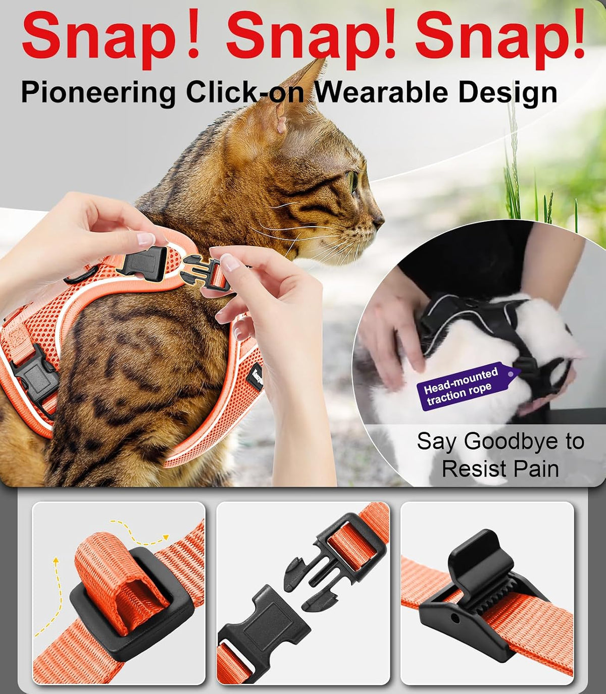 Cat Harness and Leash for Walking Escape Proof Soft Adjustable Cat - Orange / S (7-12lb) - image 4
