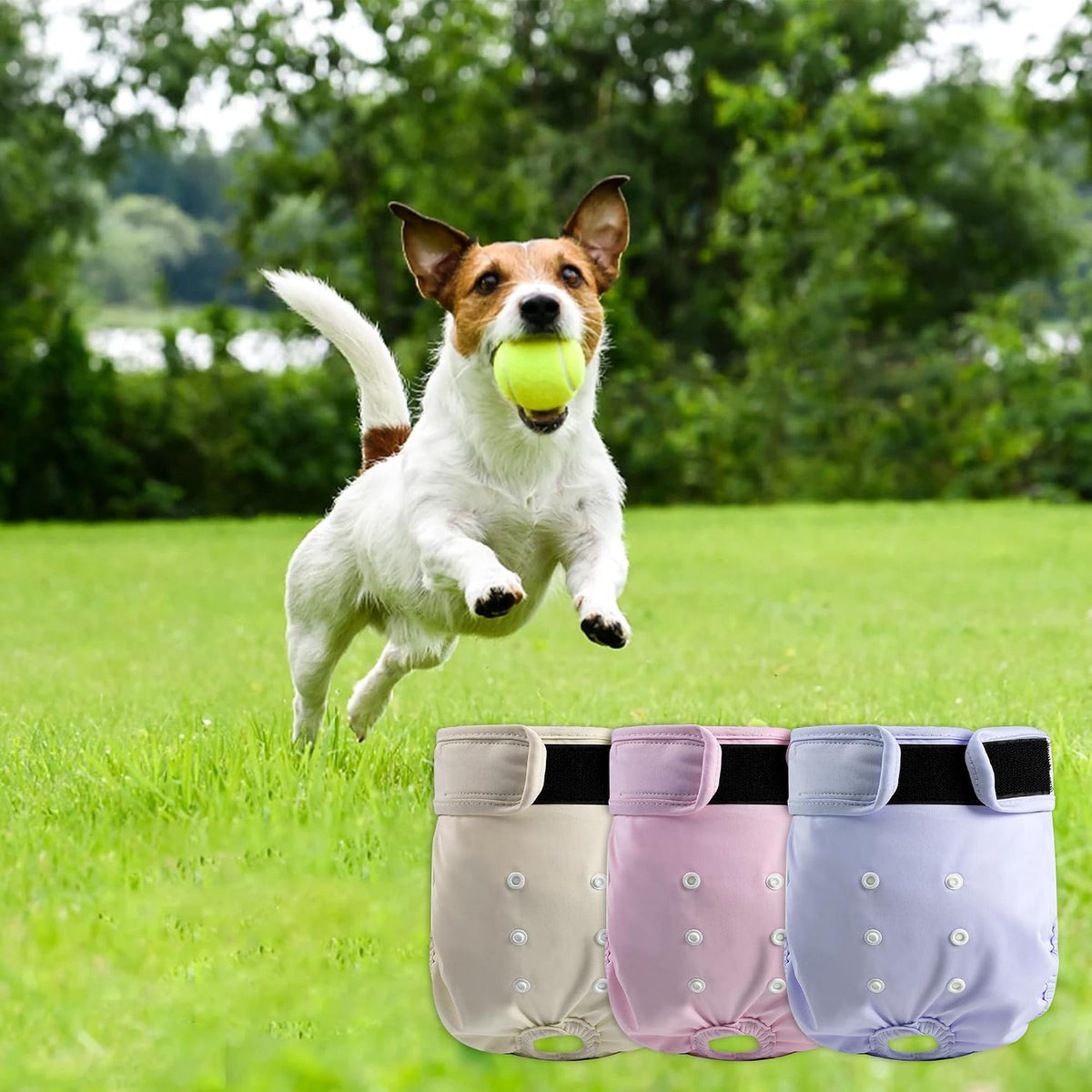 Reusable Dog Diapers Female Washable 3 Pack S Flowers for Heat – Essentials for Dogs - Khaki,Pink, Light Blue / M(12"-15"Waist) / 3 - image 4