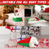 Self Heating Cat Sleeping Bag Indoor Self Warming Cat Bed Cave Heated - Christmas / Red and Green - image 2