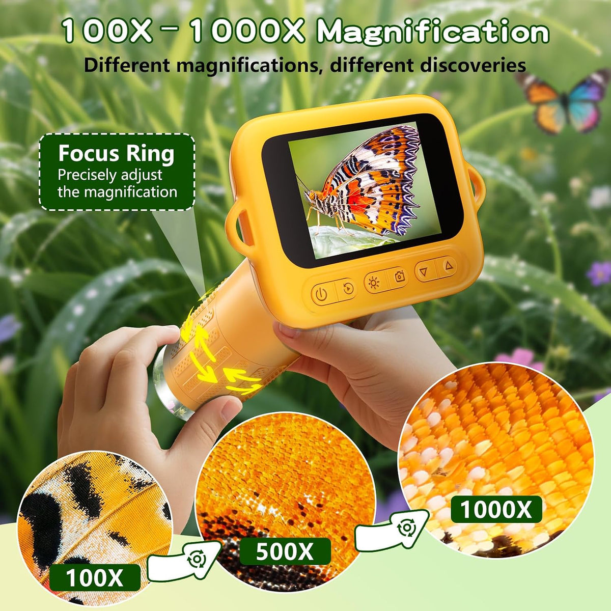 Odatay 1000X Digital Kids Microscope Kit with 12 Slides & 2" Screen - Orange - image 4