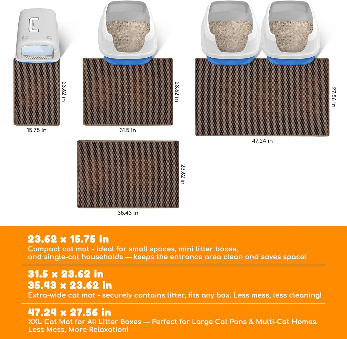 Cat Litter Mat 24"x16", Double Layer EVA litterbox Mat Beige - Brown / Honeycomb-31 x 24 Inches - image 2