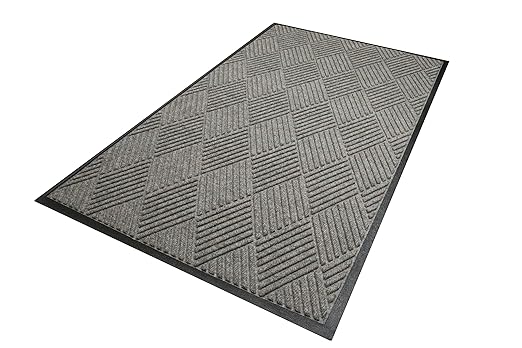 WaterHog Diamond | Commercial-Grade Entrance Mat with Rubber Border – Indoor/Outdoor, Quick Drying, Stain Resistant Door Mat (Medium Grey, 4' x 12')