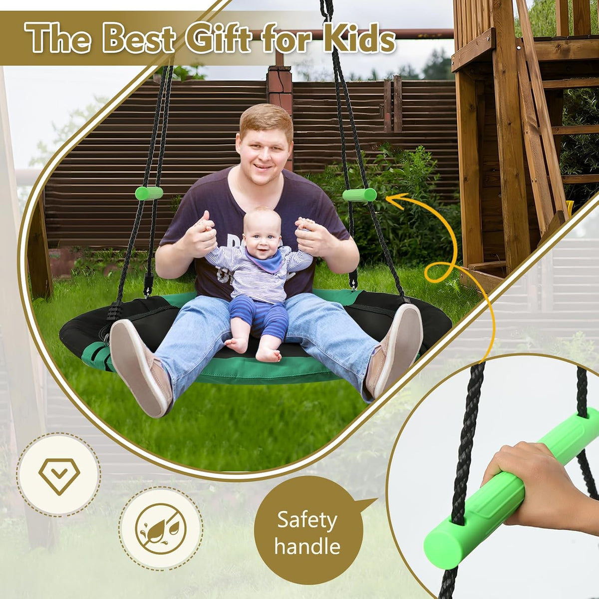TBMLC 24 Inch Diameter Round Black Saucer Swing/Tree Swing Armrest - 40 inch diameter / Black+dark Green - image 2