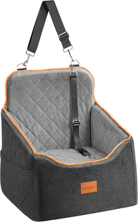 Dog Car Seat for Small Dogs - Puppy Car Seat with Safety Strap & Waterproof Padding, Portable Pet Carrier for Cars, Trucks & SUVs, Comfortable Elevated Bed for Pets Up to 35lbs (Black/Grey)