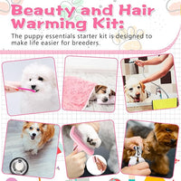 65 Pcs Puppy Supplies Starter Kit Small Dog Essentials Includes Dog Leash, Toys, Bowl, Brushes, Water Bottles, pet Blankets Puppy Accessories for New Welcome Gift Supplies(Cute,Pink)
