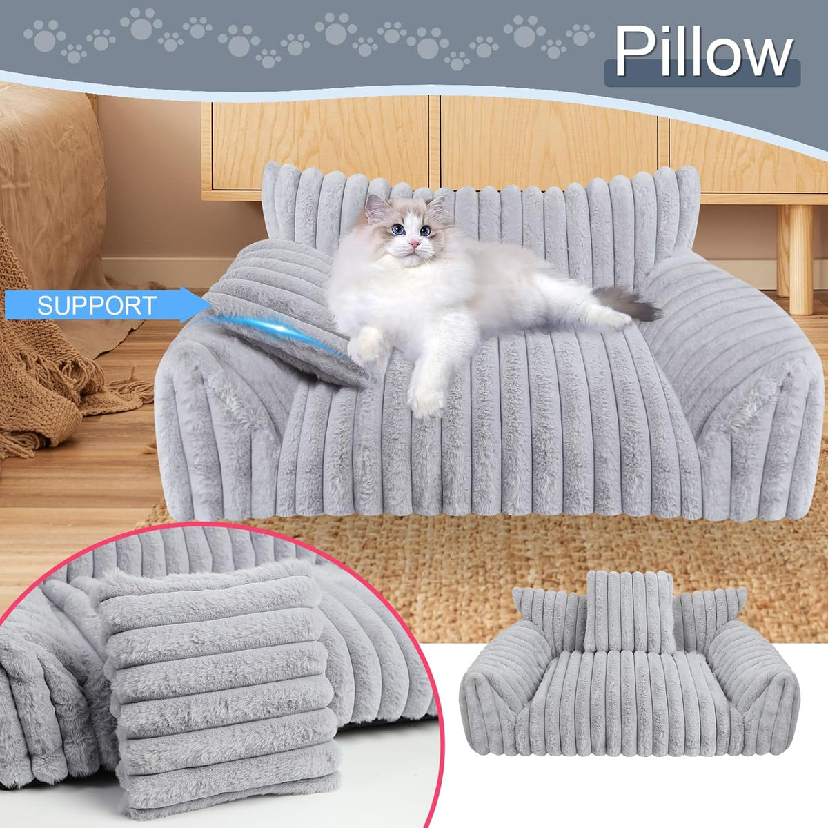 Cute Dog Couch for Medium Large Dogs, Dog Cat Couch Sofa - Small(24x18x10") / Grey - image 2
