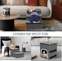 Upgrade XL Dog Stairs for Bed and Couch, 35.5"L x 13.8"D x 17"H, Foldable Dog Steps with Wider Stairs, Large Condo, Storage Space, Pet Stairs Steps for Cats, Small/Older Large Dogs, Hold Up to 180lbs