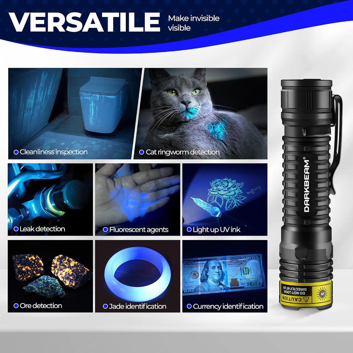 DARKBEAM UV Flashlight 395nm LED Black Light Woods Lamp Ultraviolet - UV 365nm(bluish) / Mini (V82) - image 3