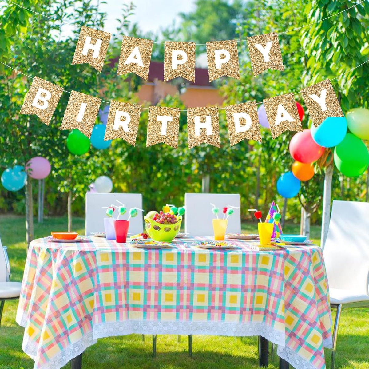 Orange Happy Birthday Banner Birthday Sign for Backdrop Happy - Gold - image 4