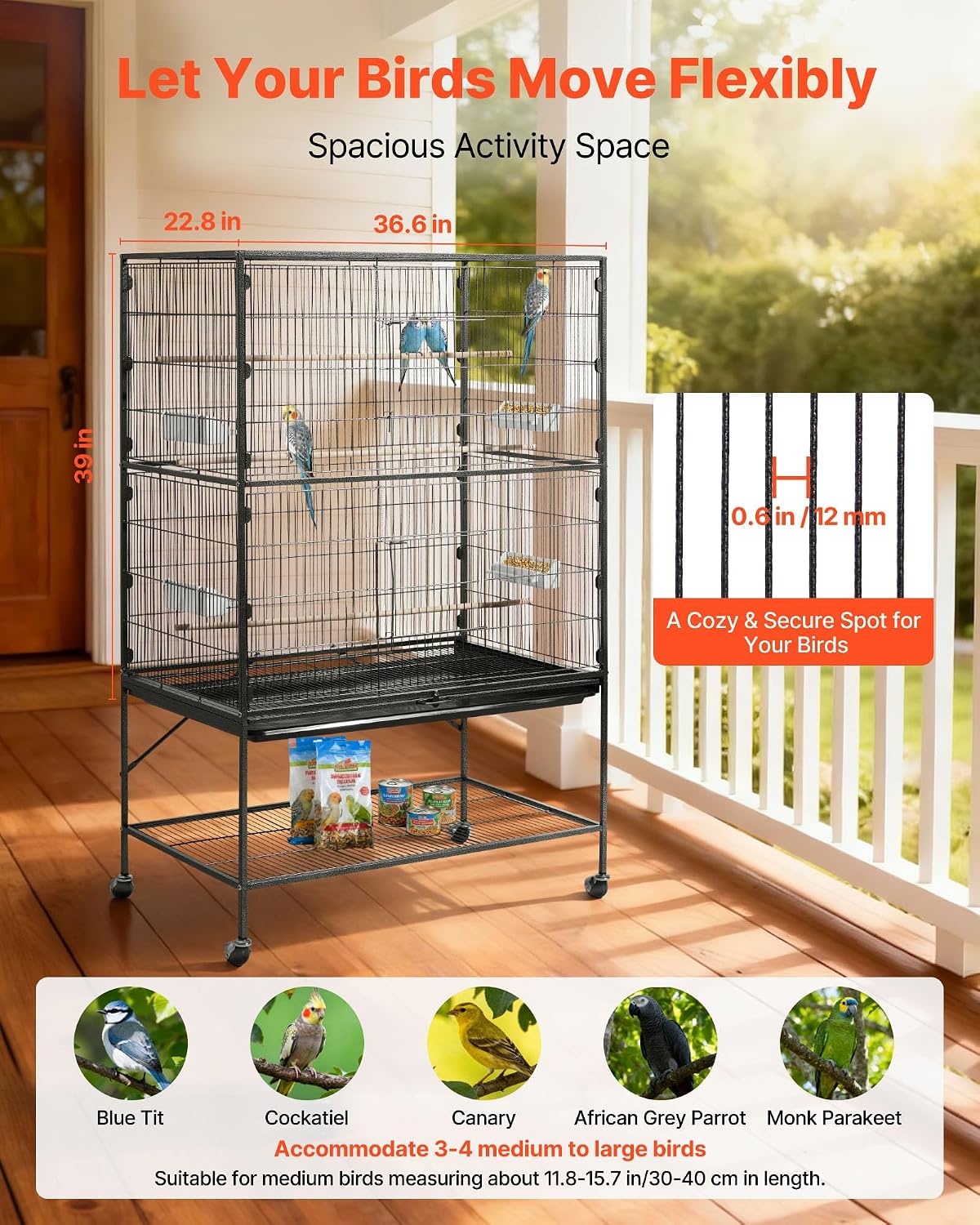 VEVOR Bird Cage, Flat Top - Black / 36.6"L x 22.8"W x 59.5"H - image 2