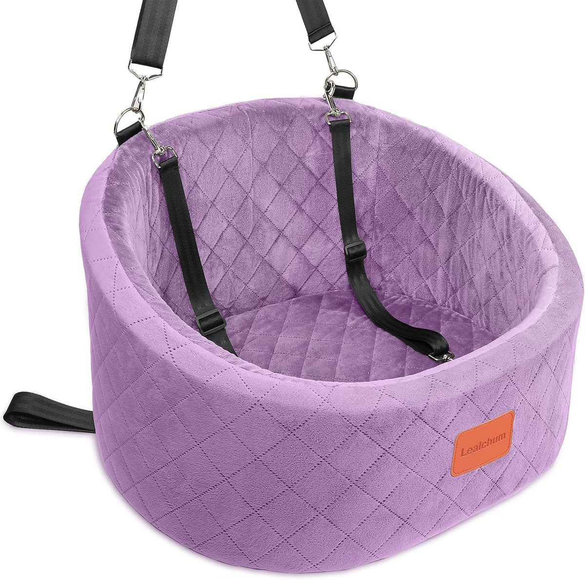Lealchum Dog Car Seat for Small Dogs Up to 30 Lbs with 2 Safety Dog - Purple / Small
