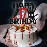Black glitter Killer Happy 13th Birthday cake topper for a horror Halloween party - view 35