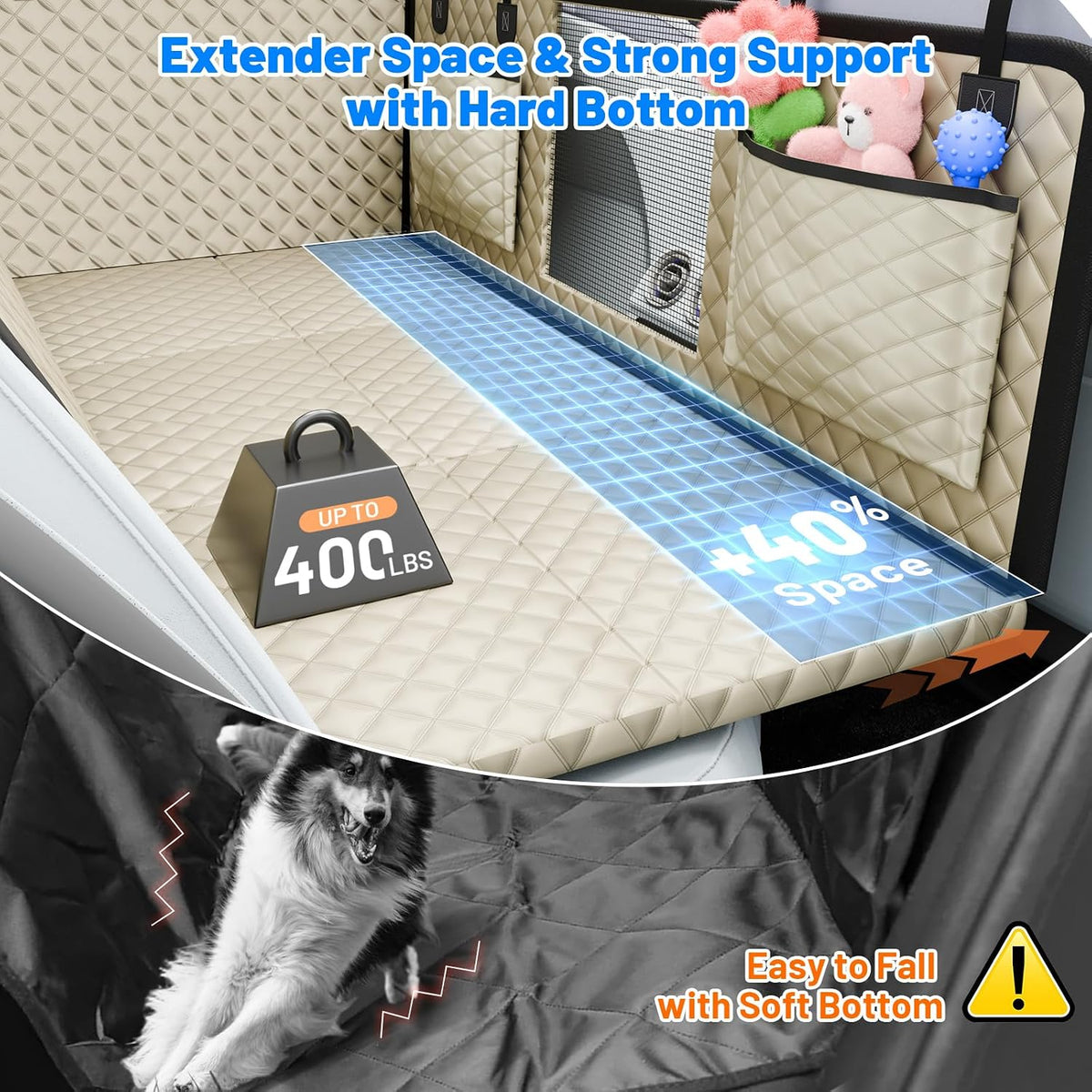 Dog Car Seat Cover for Back Seat - Khaki / L - For Cars/SUV/ Sedans/MPV - image 2