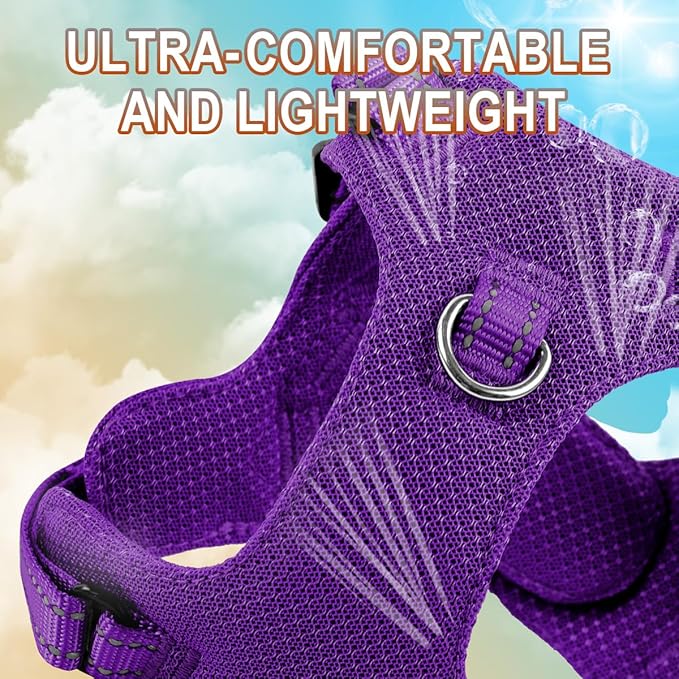 Dog Harness Step in Dog Vest Harness, Reflective Adjustable Puppy No Pull Harness Breathable Soft for Small and Medium Dogs Cats, Purple, S