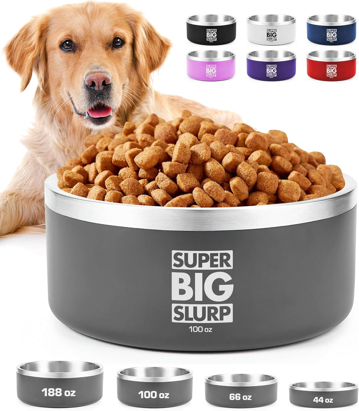 Tuff Pupper 100 oz Heavy Duty Insulated Stainless Steel Dog Bowl - 100oz / Cool Grey