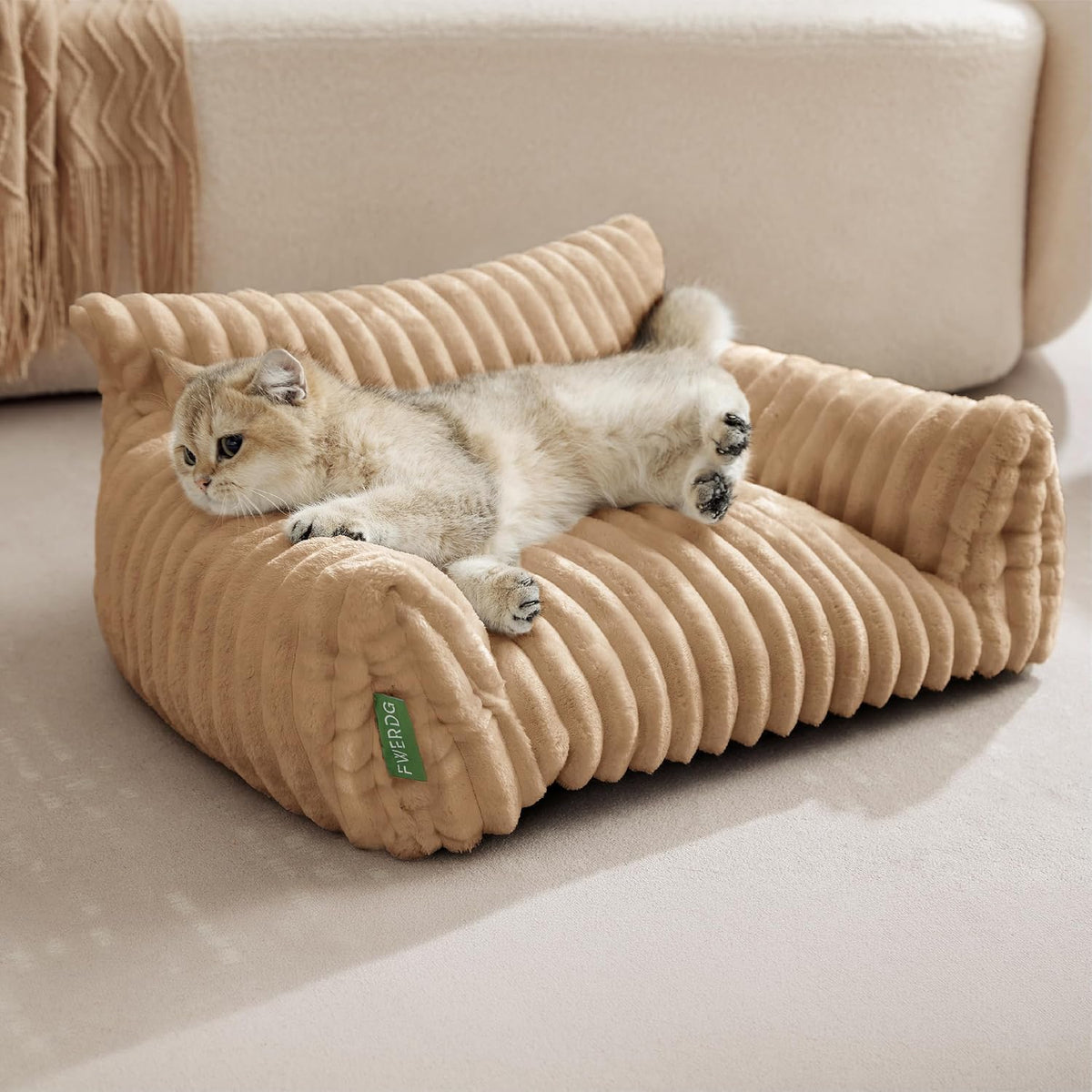 Cute Couch Bed for Pets, Supportive Cat Sofa for Indoor Cats - 24.0"L x 18.0"W x 10.0"Th / Beige - image 2