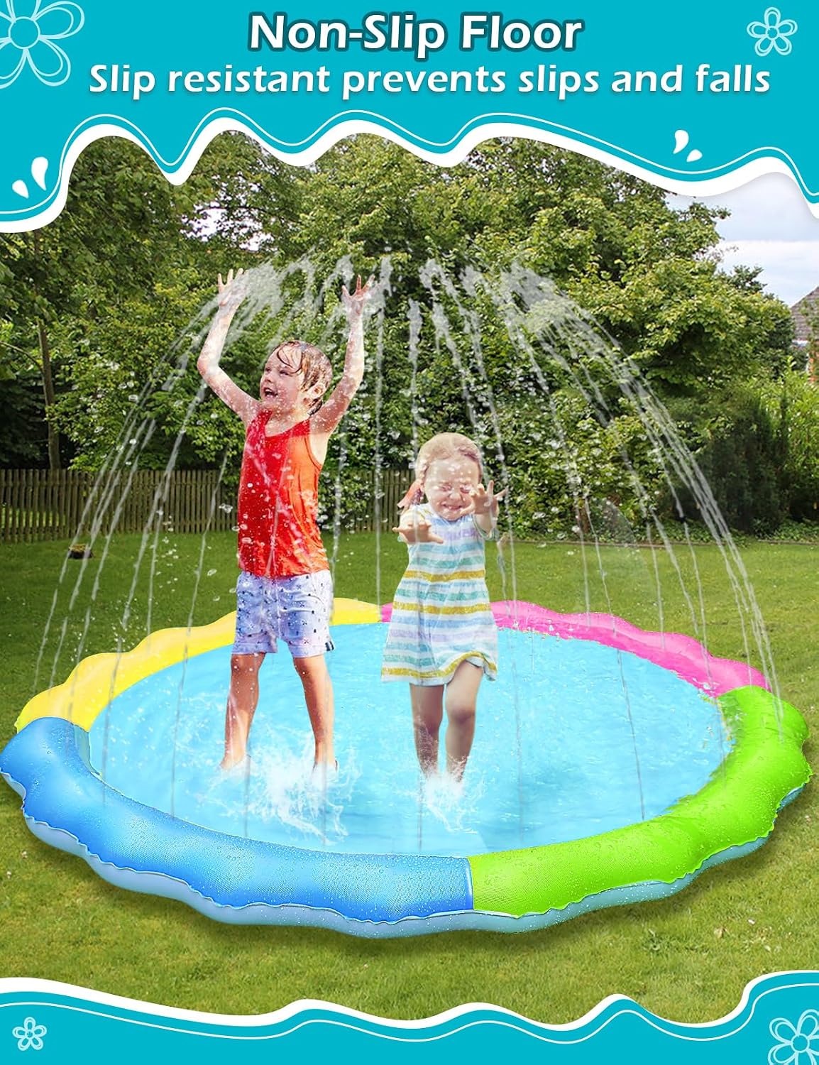 Jasonwell non slip splash pad sprinkler for kids and dogs spraying water in a backyard - view 14