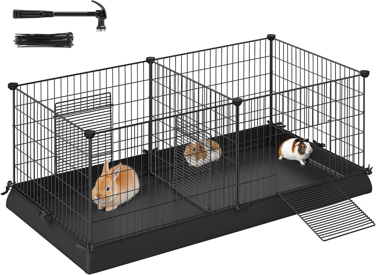 SONGMICS Pet Playpen, Small Animal Cage – Essentials for Small Pets - Black / 48.4"L x 24.8"W x 18.1"H / 7 Panels with Bottoms