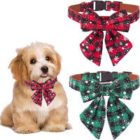 ADOGGYGO Fall Plaid Dog Collar 2 Pack, Thanksgiving Dog Bow Tie - X-Small / Christmas Bow-2
