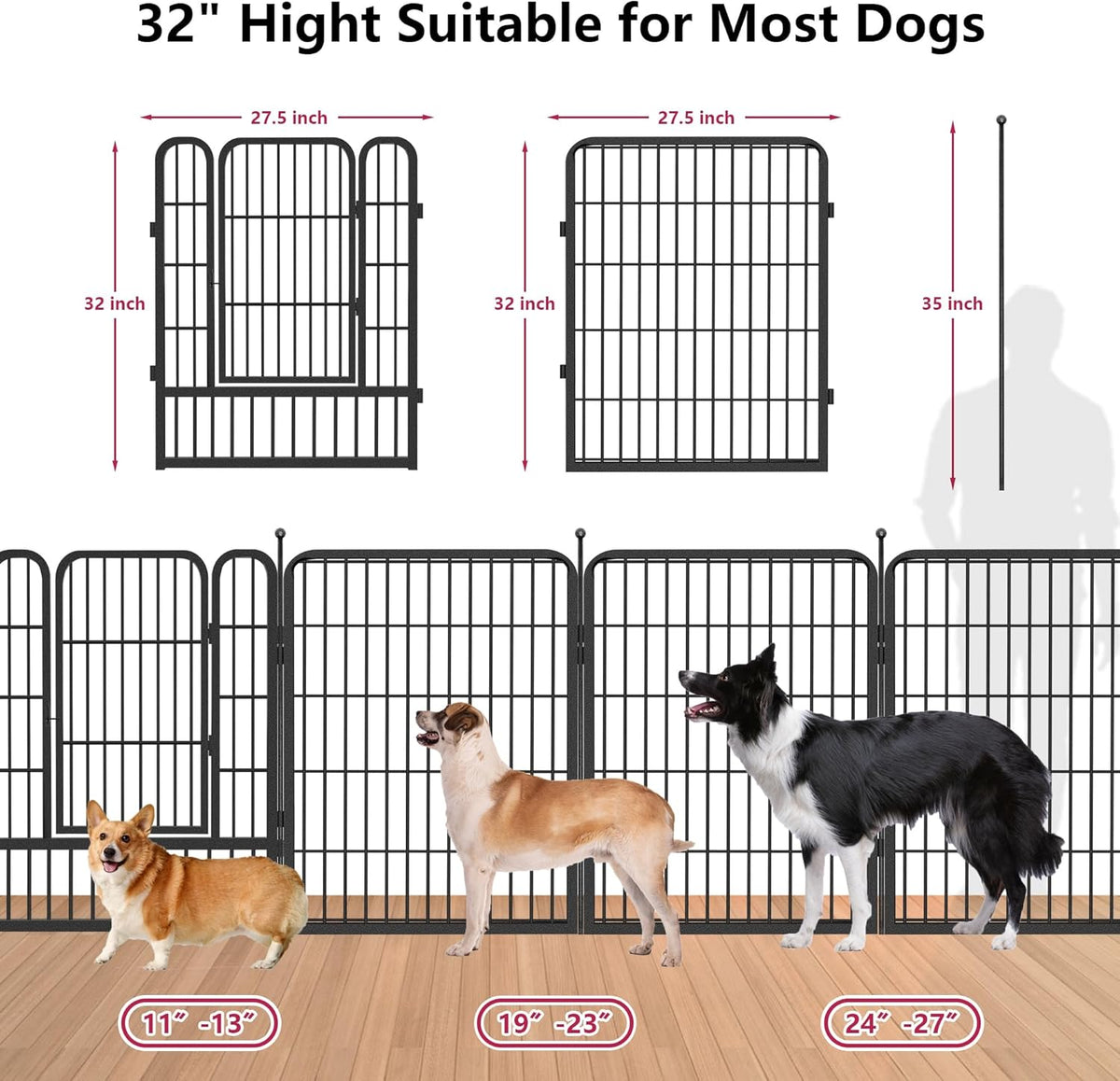 Dog Playpen 32 inch 10 Panels Portable Pet Fence Outdoor for Yard - image 2