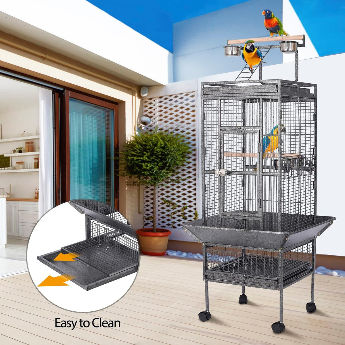 HSM 62 Inch Wrought Iron Large Bird Flight Cage with Rolling Stand – Essentials for Birds - image 4