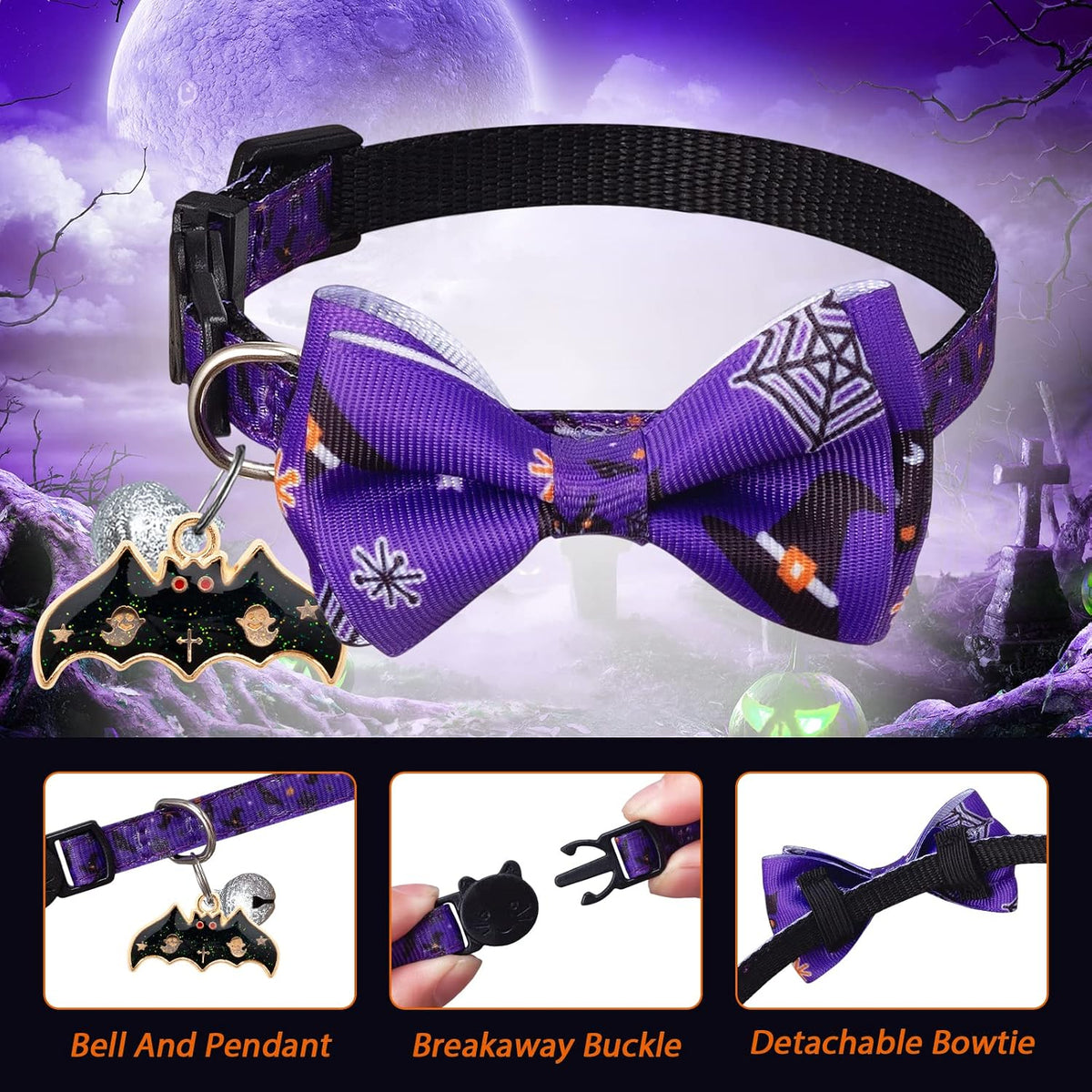LLHK 4 Pack Halloween Cat Collar with Bow Tie and Bell - Halloween - image 4