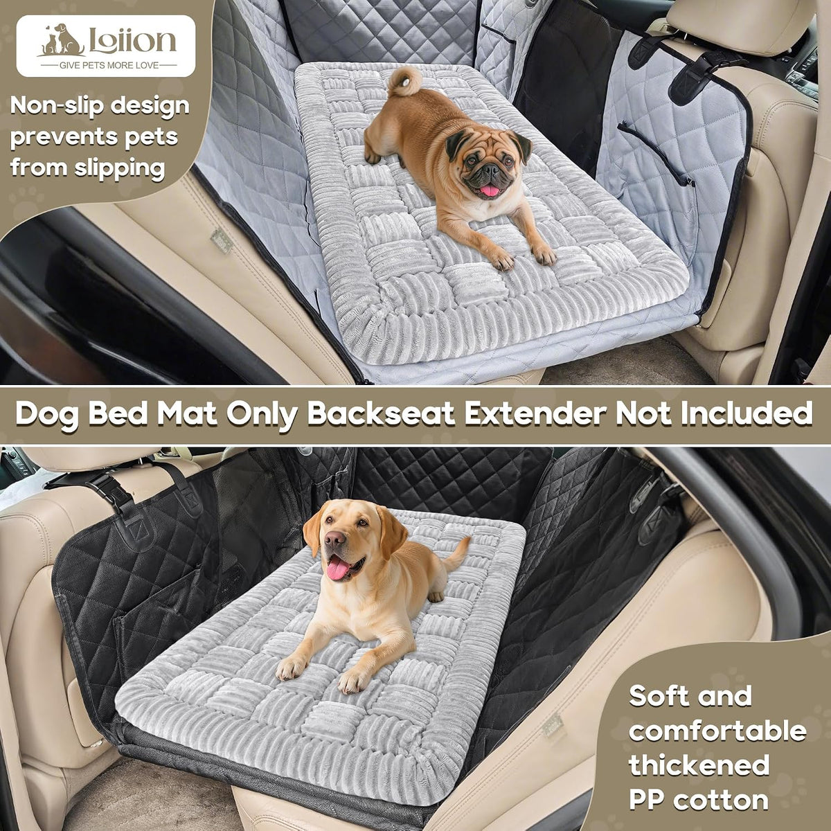 Dog Car Bed Mat Non-Slip Backseat Extender Dog Bed 50" x24.6" – Essentials for Dogs - Light Gray / For Cars/ SUV/ Small Truck (50"×24.6") - image 2