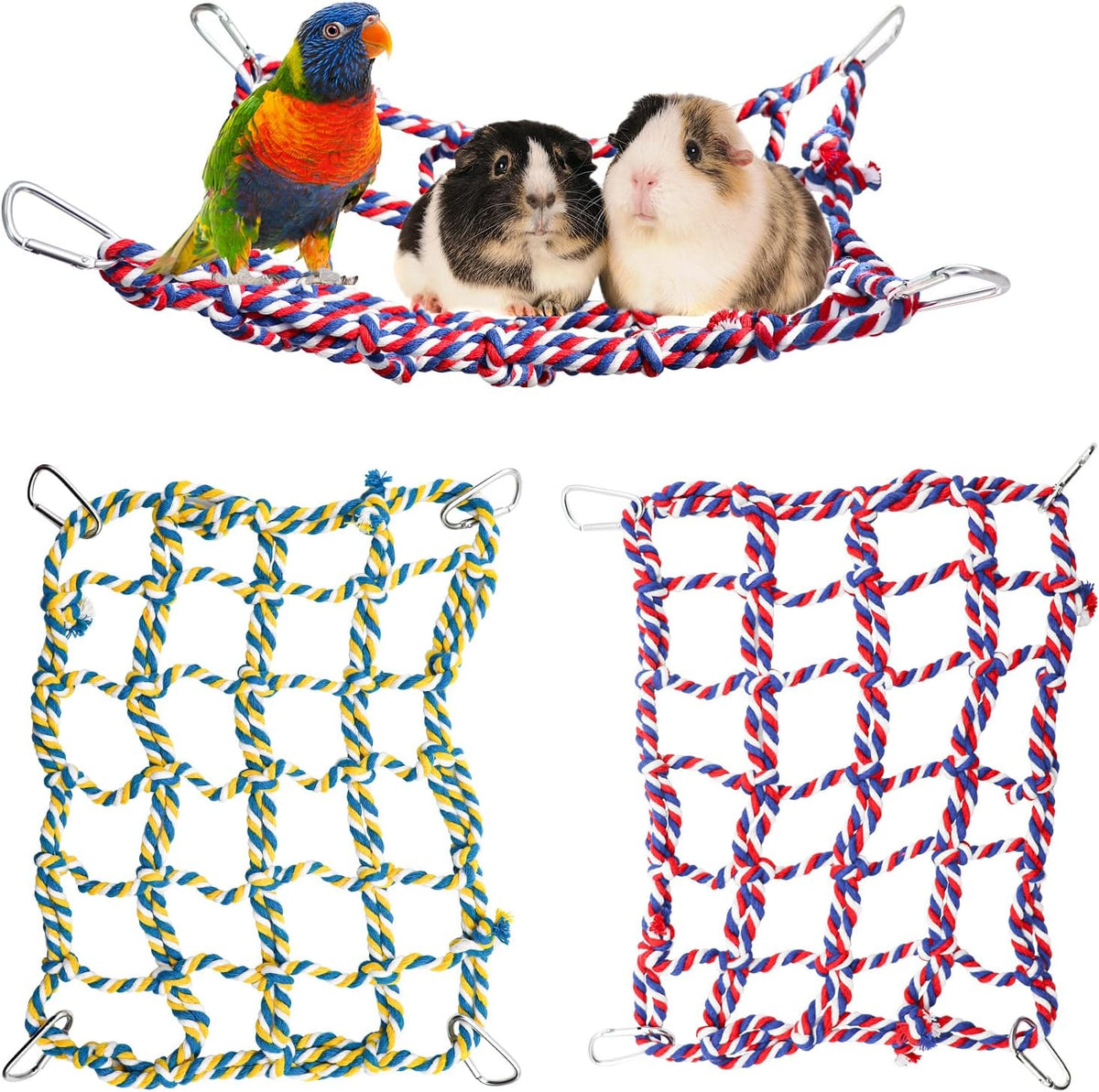 2 Pack Colorful Bird Rope Net, Pet Hanging Hammock - Small(11 × 8 Inches)