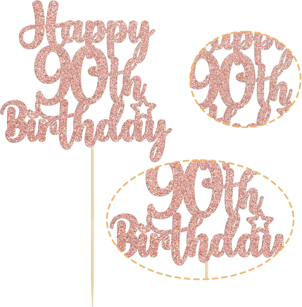Gyufise 1Pc Happy 80th Birthday Cake Topper Glitter Cheers to 80 - 90th / Rose Gold - image 3