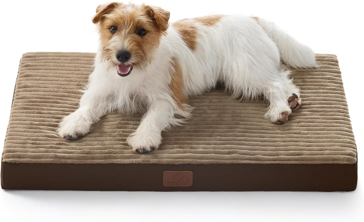 Bedsure ComfyFleece Large Dog Bed for Crate with Washable Cover - 29x18x2.8 / Coffee & Cream