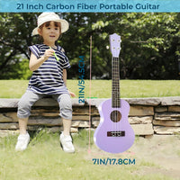 Jakeloo 21 inch pink carbon fibre acoustic guitar ukulele with 4 strings - view 5