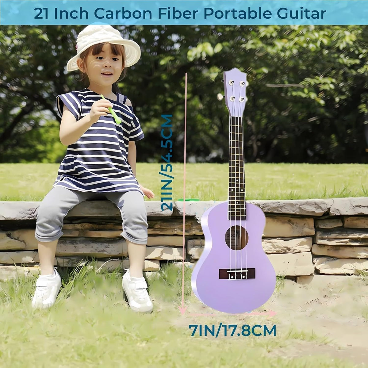 Jakeloo 21 inch pink carbon fibre acoustic guitar ukulele with 4 strings - view 5