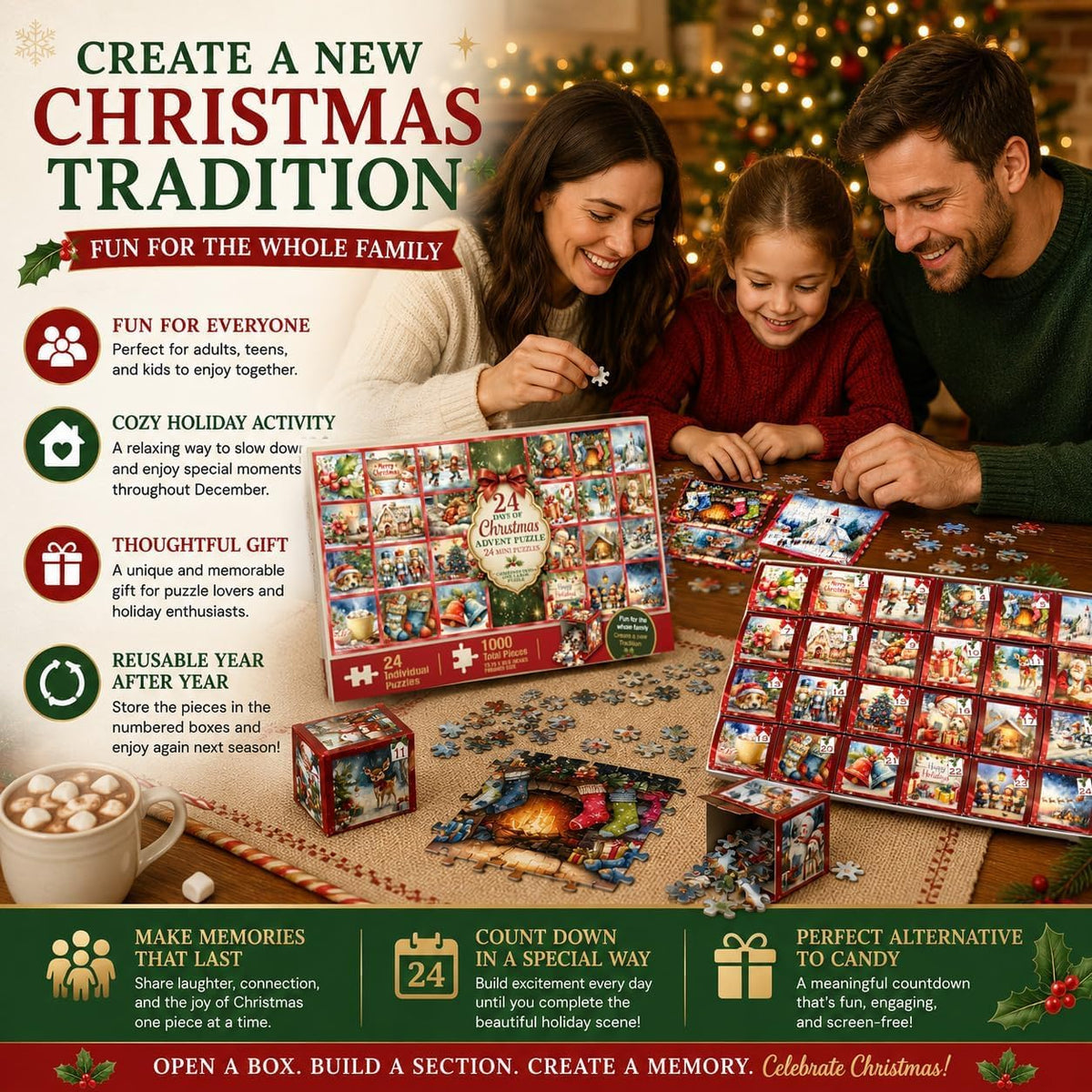 Christmas Advent Puzzle 1000 Piece Countdown 2026 – Fun for Kids & Family - Christmas Advent Puzzle - image 4