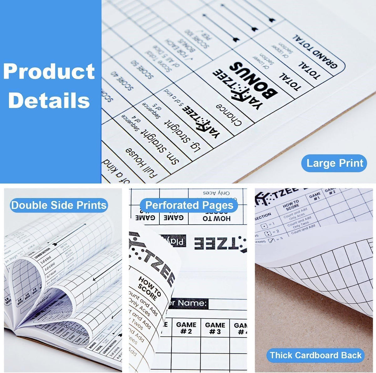 Perforated Yahtzee Score Pads: 120 Easy Tear Off Score Sheets - 6x9" - 120 Pages (2-Pack) - image 2