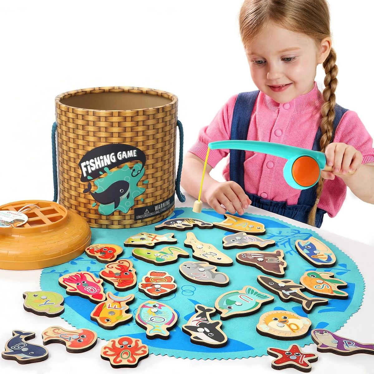 TOP BRIGHT wooden magnetic fishing game with 2 magnet poles and 26 numbered fish - view 2