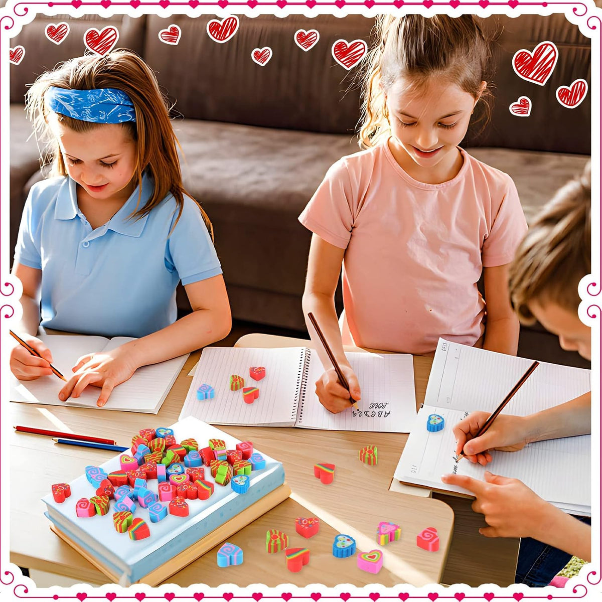 JUNEBRUSHS 150Pcs Fall Mini Erasers - Valentine Style - image 2