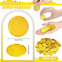 Hanaive plastic pirate gold coins in a pile, 1.38 inch coins with dollar sign design - view 5