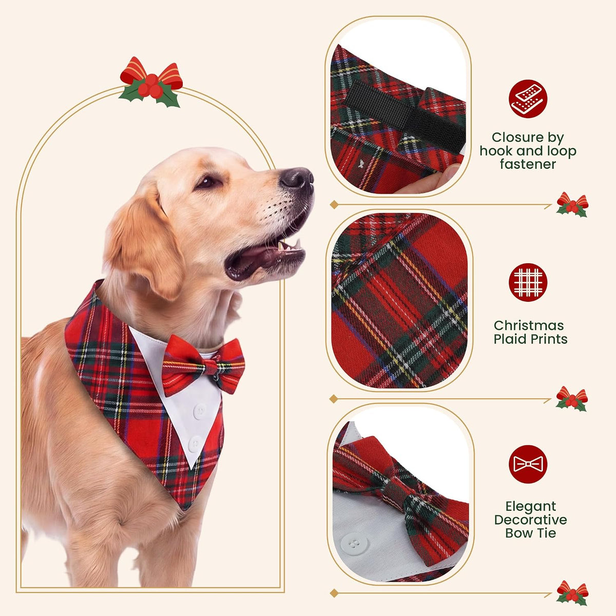 Dog Tuxedo for Small Dogs Valentines Bandana with Bowtie Wedding Tux – Essentials for Dogs - Christmas-Red / Small - image 2